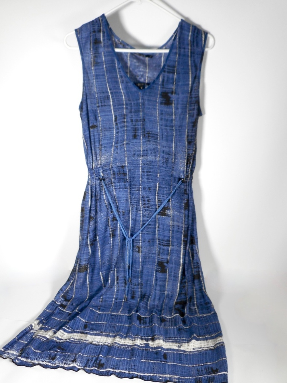 Nic + Zoe Linen Knit Midi Dress Sz S Blue Coastline A-Line Boho Stripe Print